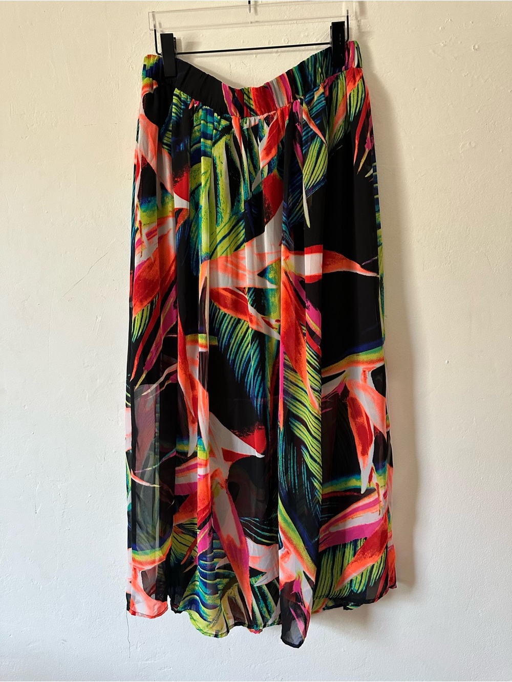 Worthington Black Maxi Skirt with Neon Tropical Leaf Print